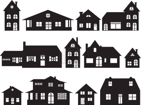 Illustration for Set of different houses silhouettes on white background. - Royalty Free Image
