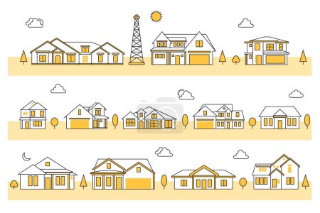 Foto de Casas suburbanas simples, conjunto de vectores de paisaje urbano - Imagen libre de derechos