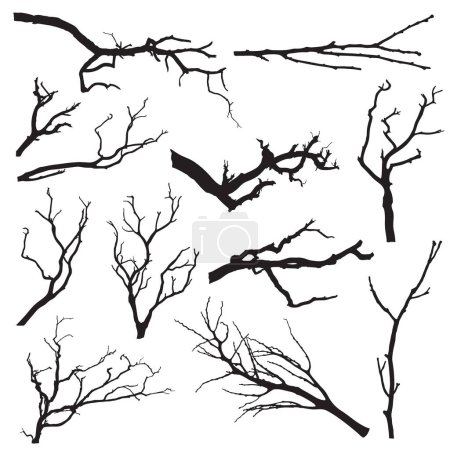 Foto de Dibujos animados vector árbol negro rama silueta conjunto - Imagen libre de derechos