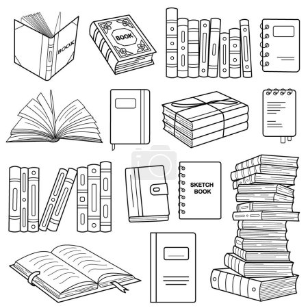Books black and white doodle illustration