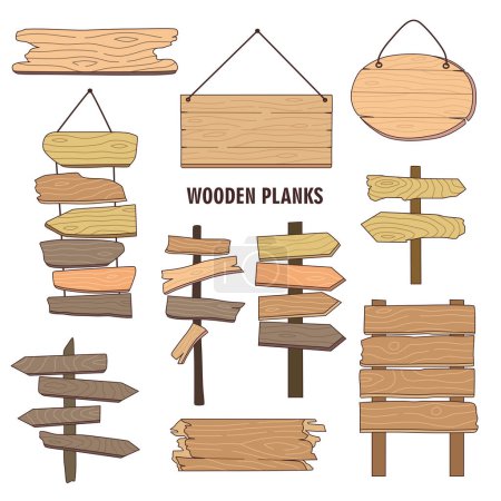 Téléchargez les illustrations : Jeu de planches en bois élément de conception - en licence libre de droit