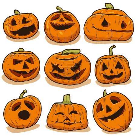 Foto de Calabaza vectorial de halloween con diferentes expresiones. - Imagen libre de derechos