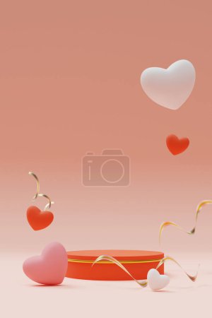 Téléchargez les photos : Saint Valentin amour coeur symbole podium fond, rendu 3d - en image libre de droit