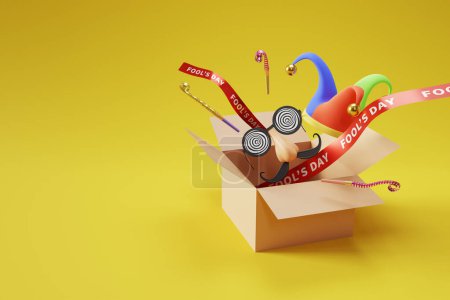 Photo for April fool's day yellow background, 3d rendering - Royalty Free Image