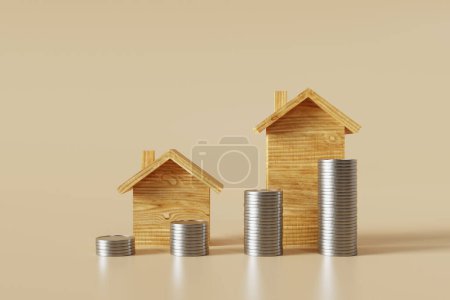 Foto de Un fondo que representa el costo que cambia según el tamaño de la casa, renderizado en 3D - Imagen libre de derechos