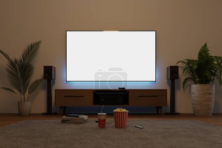 Photo for Tv screen mockup in living room, 3d rendering - Royalty Free Image