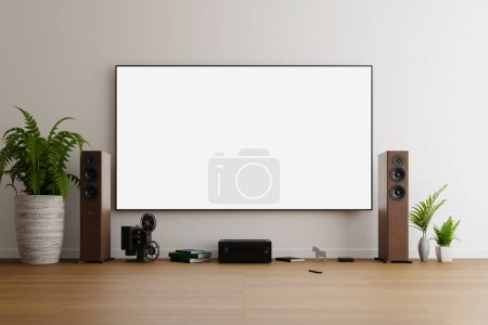 Foto de Maqueta de pantalla de tv en la sala de estar, 3d rendering - Imagen libre de derechos