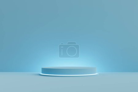 Foto de Una etapa de podio simple con un color azul sólido y luces de neón, representación 3d - Imagen libre de derechos