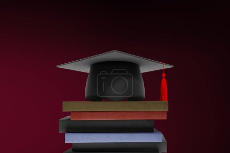 Foto de Tapa de graduación en una pila de libros, representación 3d - Imagen libre de derechos