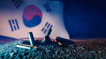 Photo for Memorial Day concept background with Korean flags behind fallen bullet casings. 3d rendering,korean war - Royalty Free Image