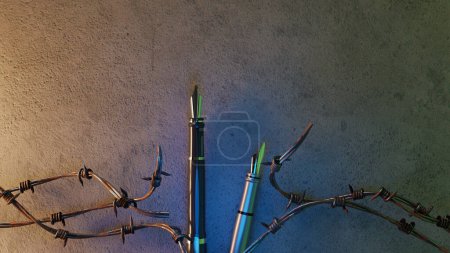 Photo for A fountain pen for free speech between barbed wire. 3d rendering - Royalty Free Image
