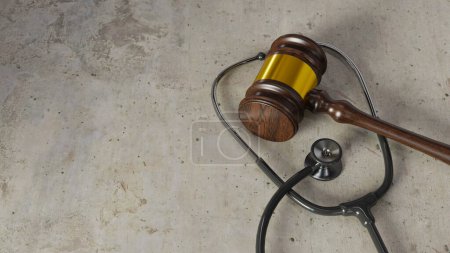 Photo for Medical dispute concept background with courtroom gavel and stethoscope, 3d rendering - Royalty Free Image