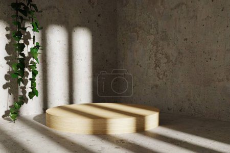 Photo for Podium with angular shadows on concrete walls and floor. 3d rendering - Royalty Free Image