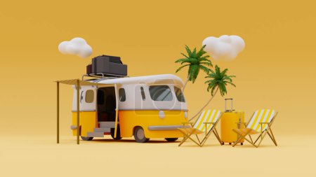 Summer vacation travel concept illustration style background. 3d rendering