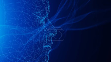 Foto de Representación holográfica de rostros parecidos a humanos para expresar inteligencia artificial. renderizado 3d - Imagen libre de derechos