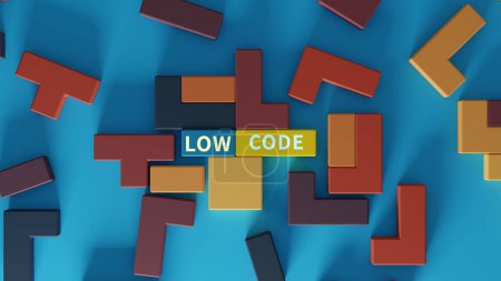 Konzeptionelles Bild von Low-Code als Puzzle-Kombination. 3D-Darstellung