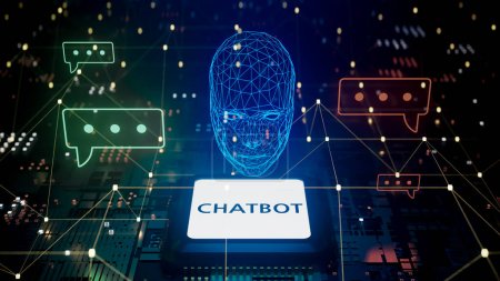 Konzeptbild einer vermenschlichten Version des KI "Chatbot". 3D-Darstellung