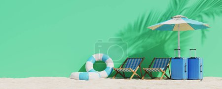 Foto de Fondo concepto vacaciones de verano con tubos de natación y sillas de playa. renderizado 3d - Imagen libre de derechos