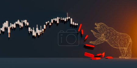 Photo for Conceptual background of a stock market chart collapsing under a bear attack. 3d rendering - Royalty Free Image