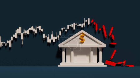 Photo for Banking crisis and stock price decline due to interest rate hikes . 3d rendering - Royalty Free Image