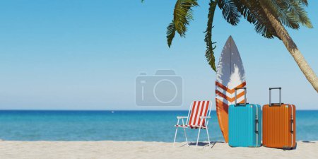 Téléchargez les photos : Concept vacances plage d'été fond, rendu 3d - en image libre de droit