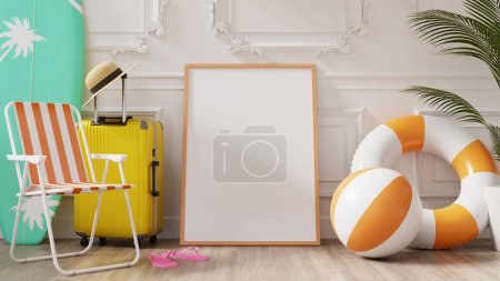 Foto de Verano vacaciones concepto de viaje marco de fotos maqueta, 3d renderizado - Imagen libre de derechos