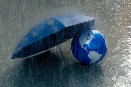 Téléchargez les photos : La Terre sous un parapluie après une averse mondiale, rendu 3d - en image libre de droit