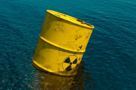 Téléchargez les photos : Image conceptuelle de déchets nucléaires flottant sur la mer, rendu 3d - en image libre de droit