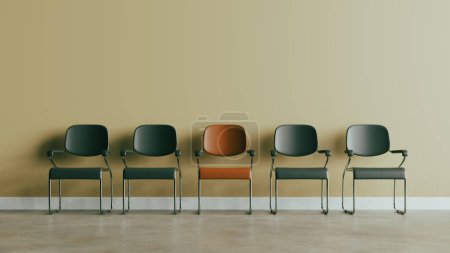 Téléchargez les photos : Concept background avec chaises en salle d'attente pour entretien d'embauche, rendu 3d - en image libre de droit