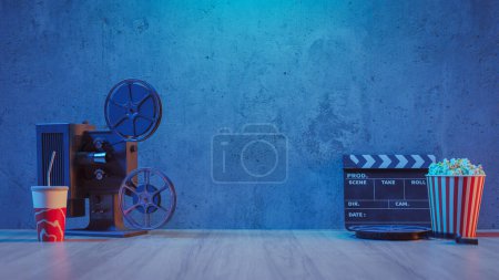 Téléchargez les photos : Film podium fond avec des objets de film, rendu 3d - en image libre de droit