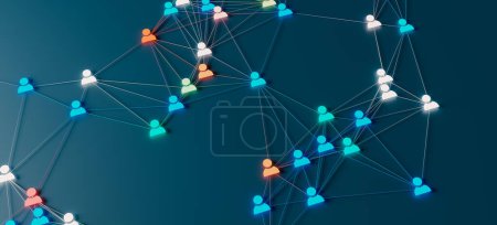 Photo for A concept that expresses the hyper-connected society of modern society by connecting people icons with lines, 3d rendering. - Royalty Free Image
