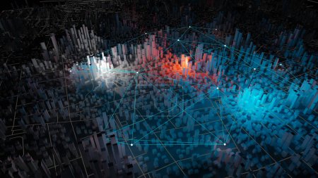 Téléchargez les photos : Night view concept background of networked intelligent smart city, 3d rendering - en image libre de droit