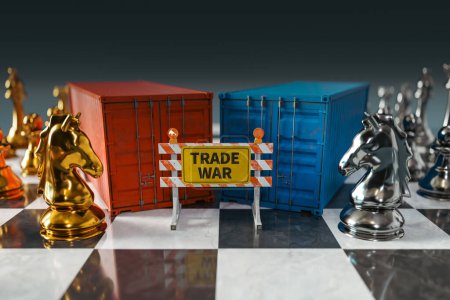 Photo for Conceptual Background of Trade Disputes Between Countries Expressed in the Chess Concept, 3d rendering - Royalty Free Image