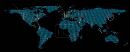 Photo for A background representing exports, imports or connected networks on a world map with large cities illuminated by stylish dots. 3d rendering - Royalty Free Image