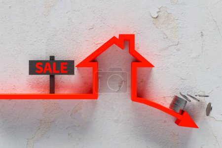 Photo for Background of the decline in real estate housing prices, 3d rendering - Royalty Free Image