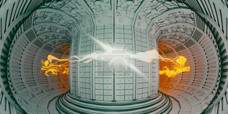 Foto de Reactor de fusión nuclear tokamak concepto de fondo, 3d renderizado - Imagen libre de derechos