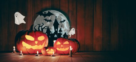 Foto de Conceptos de Halloween Jack O fondos de linterna, 3d renderizado - Imagen libre de derechos