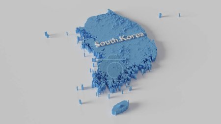 Foto de Un mapa de Corea del Sur con mínima información de altura del mosaico digitalizado, 3d rendering - Imagen libre de derechos