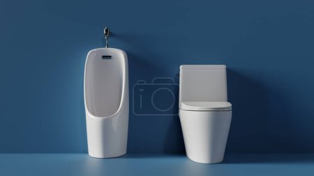 Photo for Background with urinal and toilet on a simple color background, 3d rendering - Royalty Free Image
