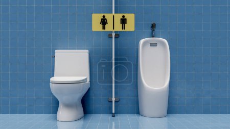 Photo for Men and Women Toilet Sign and Urinal and Toilet unit backgrounds, 3d rendering - Royalty Free Image
