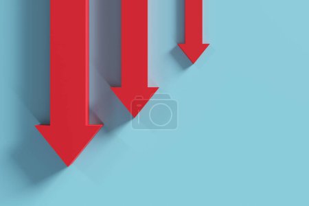 Foto de Múltiples flechas rojas muestran el precio cayendo mientras se dirigen hacia abajo, 3d renderizado - Imagen libre de derechos