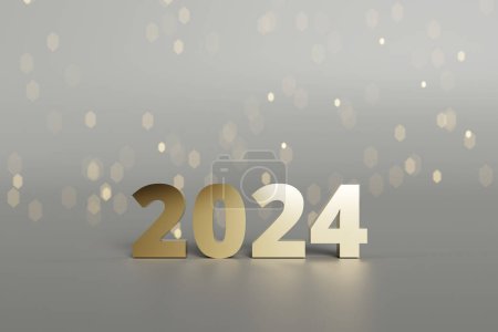 Foto de Números metálicos ligeramente dorados de 2024 para celebrar el Año Nuevo, representación 3D - Imagen libre de derechos