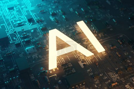 Photo for Background of AI letters shining neon on the main board of AI semiconductors, 3d rendering - Royalty Free Image