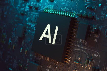 Foto de Fondo de chip de semiconductor AI aplicado a la tecnología de IA, renderizado 3D - Imagen libre de derechos