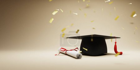 Photo for The background of the graduation ceremony's graduation cap and the concept of celebrating the degree, 3d rendering - Royalty Free Image