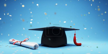 Photo for The background of the graduation ceremony's graduation cap and the concept of celebrating the degree, 3d rendering - Royalty Free Image