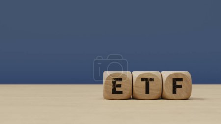 Téléchargez les photos : Le fond du cube en bois avec "ETF" écrit dessus, rendu 3d - en image libre de droit