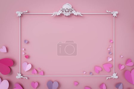 Foto de Fondo de copyspace romántico con marco en forma clásica con formas de corazón, representación 3d - Imagen libre de derechos