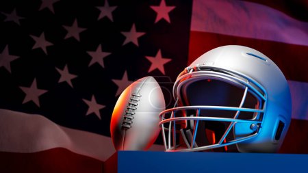 Photo for White American football helmet with the American flag behind it, 3d rendering - Royalty Free Image