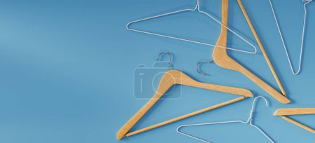 Photo for The background of several cloth hangers on the white floor, 3d rendering - Royalty Free Image
